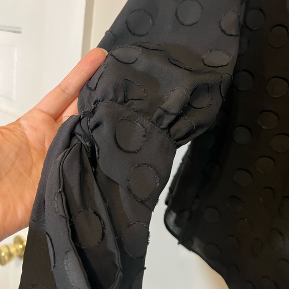 Black Polka Dot Sheer long sleeve with bow sleeves top - Size Small Petite - Picture 3 of 7